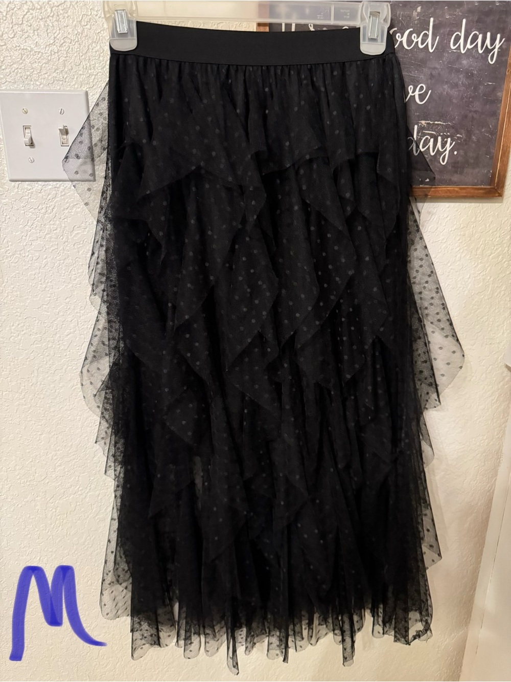 Black Layered Dot Mesh Midi Skirt - Brand